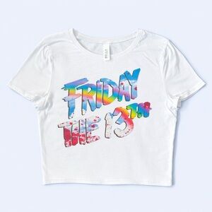 Friday The 13th Pastel Horror Rainbow Crop Tee XS/S Jason Voorhees Graphic Shirt